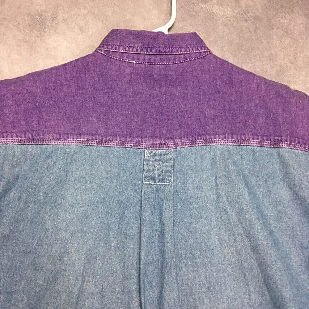 Vintage Nuovo County Seat Chambray Shirt size Medium Long Sleeve Purple Button - Picture 11 of 14